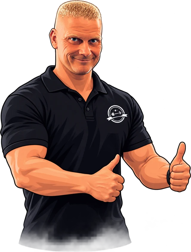 Marco Zake, Inhaber der Fitness-Oase, zeigt zwei Daumen nach oben